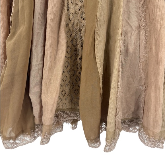 Vintage 90s Brown Mixed Media Lace Gypsy Skirt Whimsigoth Witchy Boho Maxi - Picture 8 of 11